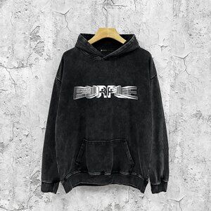 Throttle Washed Black Distressed Pullover Hoodie Men's